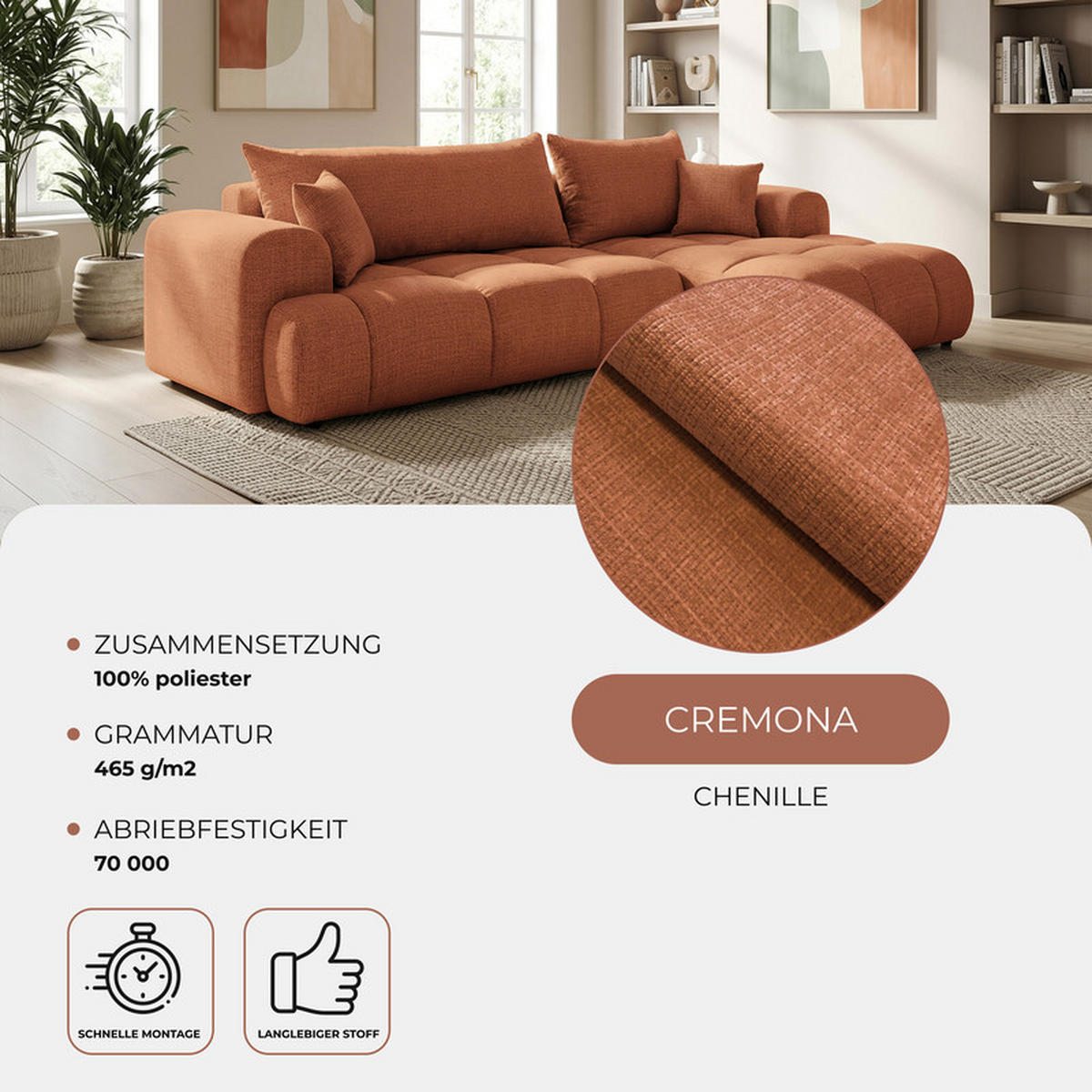 ECKSOFA MILANO mit Schlaffunktion und Bettkasten Orange - Orange, Holzwerkstoff/Kunststoff (250/90cm) - Idohome