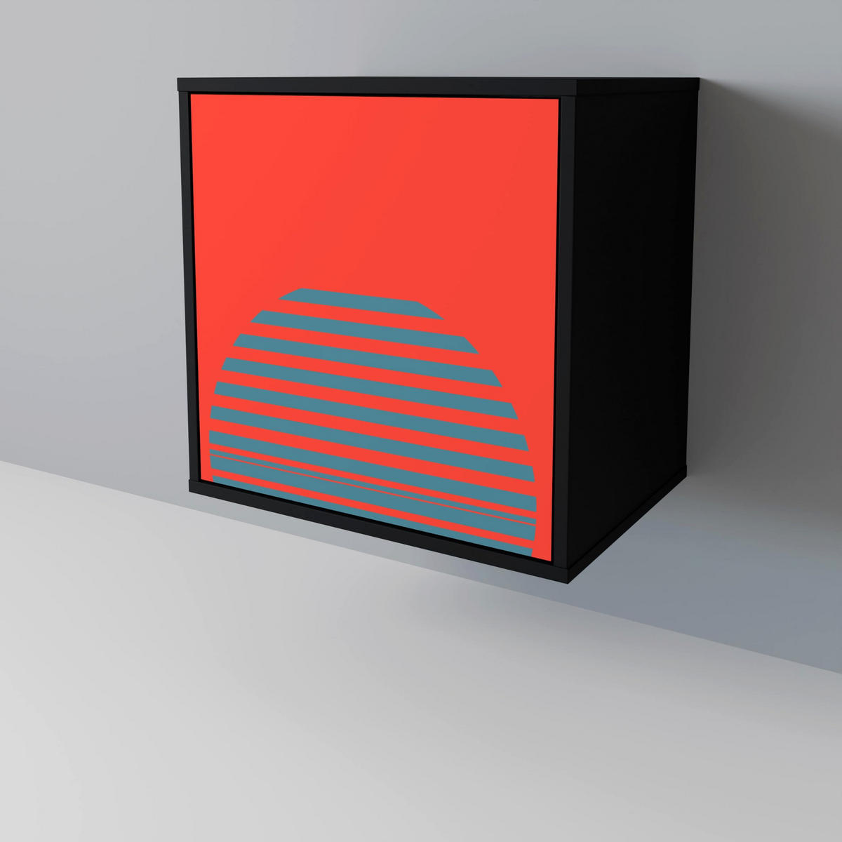 SIDEBOARD RISING GEOMETRY STARS, Schwarz, 57,5x42x67,5 cm, Schwarze Metall-Rahmenfüße - Multicolor/Schwarz, Holzwerkstoff/Metall (57.5/67.5/42cm) - SpaceRebels
