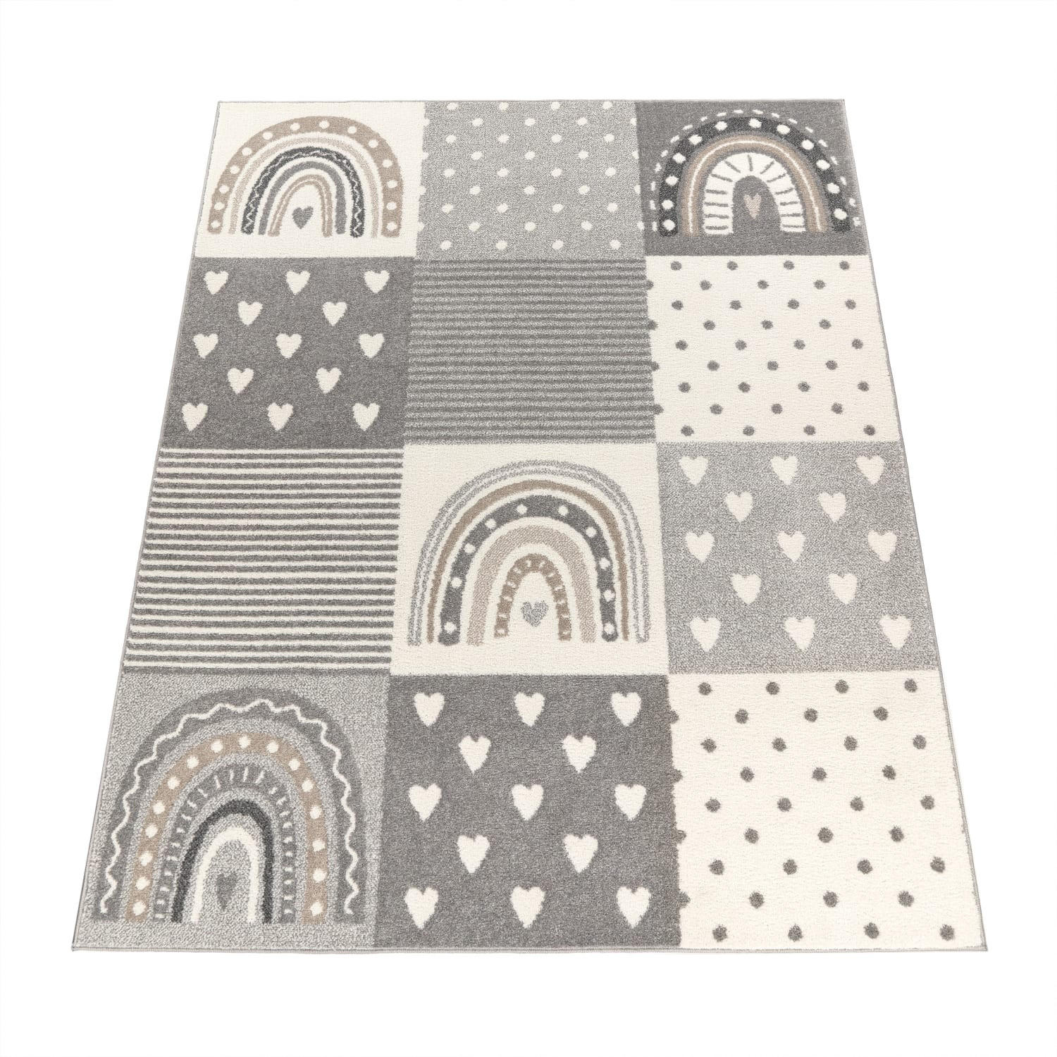 KINDERTEPPICH Prinzessinnen‑Patchwork Kinderzimmer schmutzabweisend Grau Rechteckig 80x150 - Grau, Textil (80/150cm) - KADIMA DESIGN