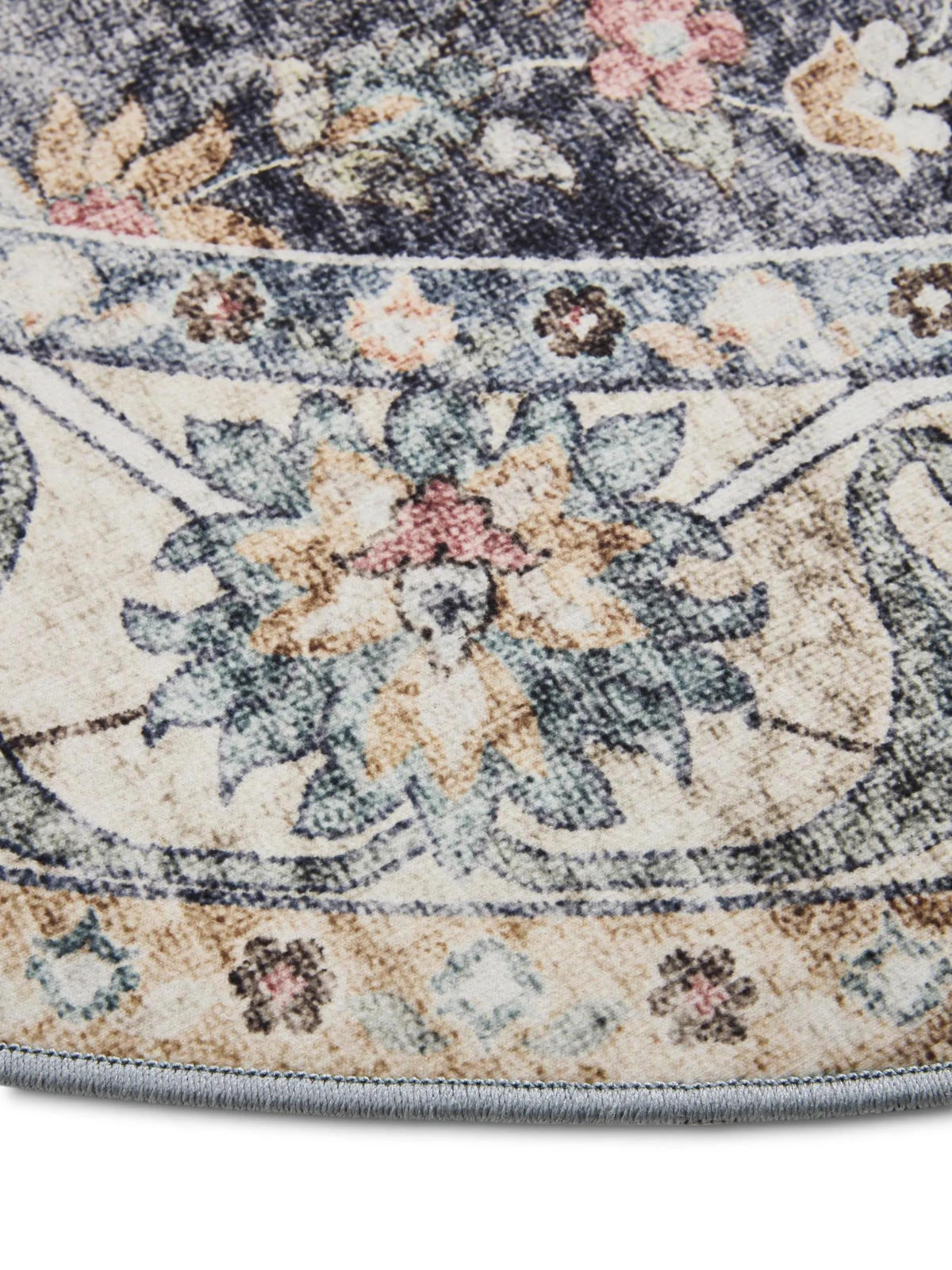 VINTAGE-TEPPICH George waschbar ø 120 cm rund - Blau, Kunststoff (120/120cm) - benuta