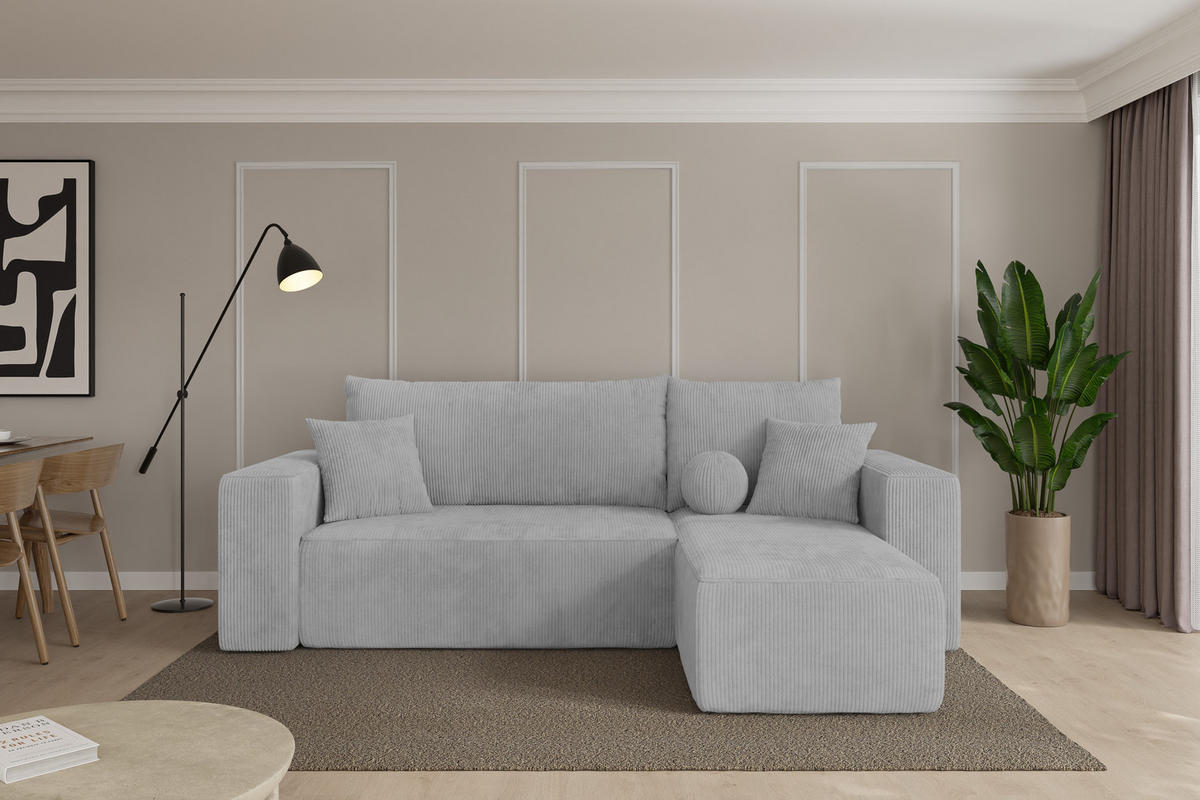 ROHOVÁ SEDAČKA s funkcí spaní, otoman vpravo SENO-L 249x139x85 šedá manšestr - šedá/černá, kompozitní dřevo/textil (249/139cm) - ALTDECOR