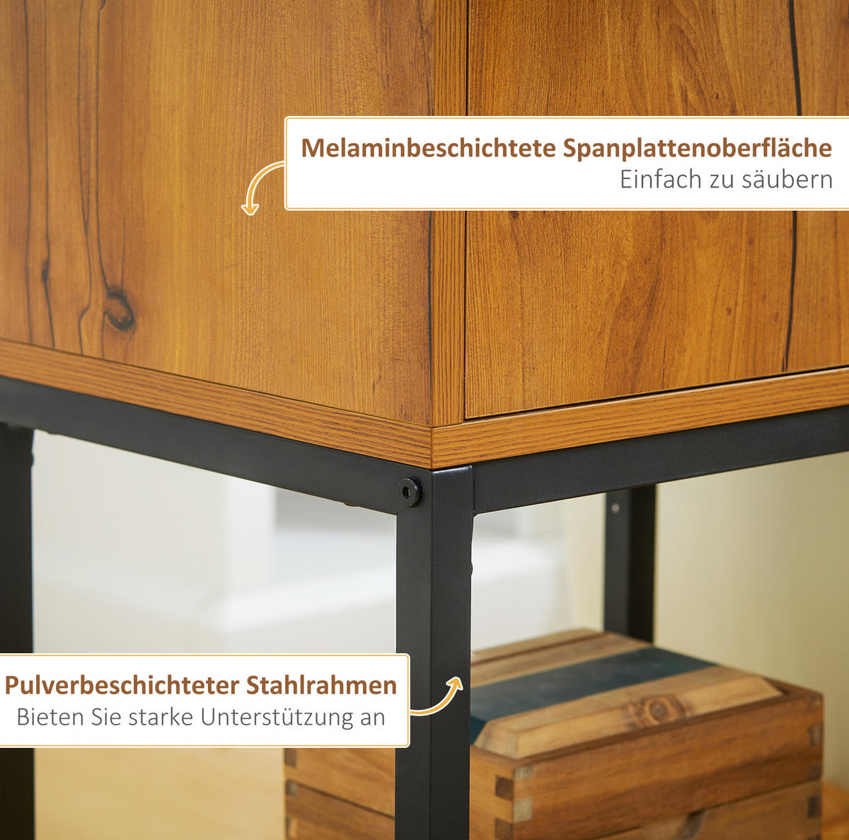 KONSOLENTISCH 40/30/76 cm in Natur mit Schrank im Industriedesign - Naturfarben, Metall (30/40/76cm) - Flora Grace