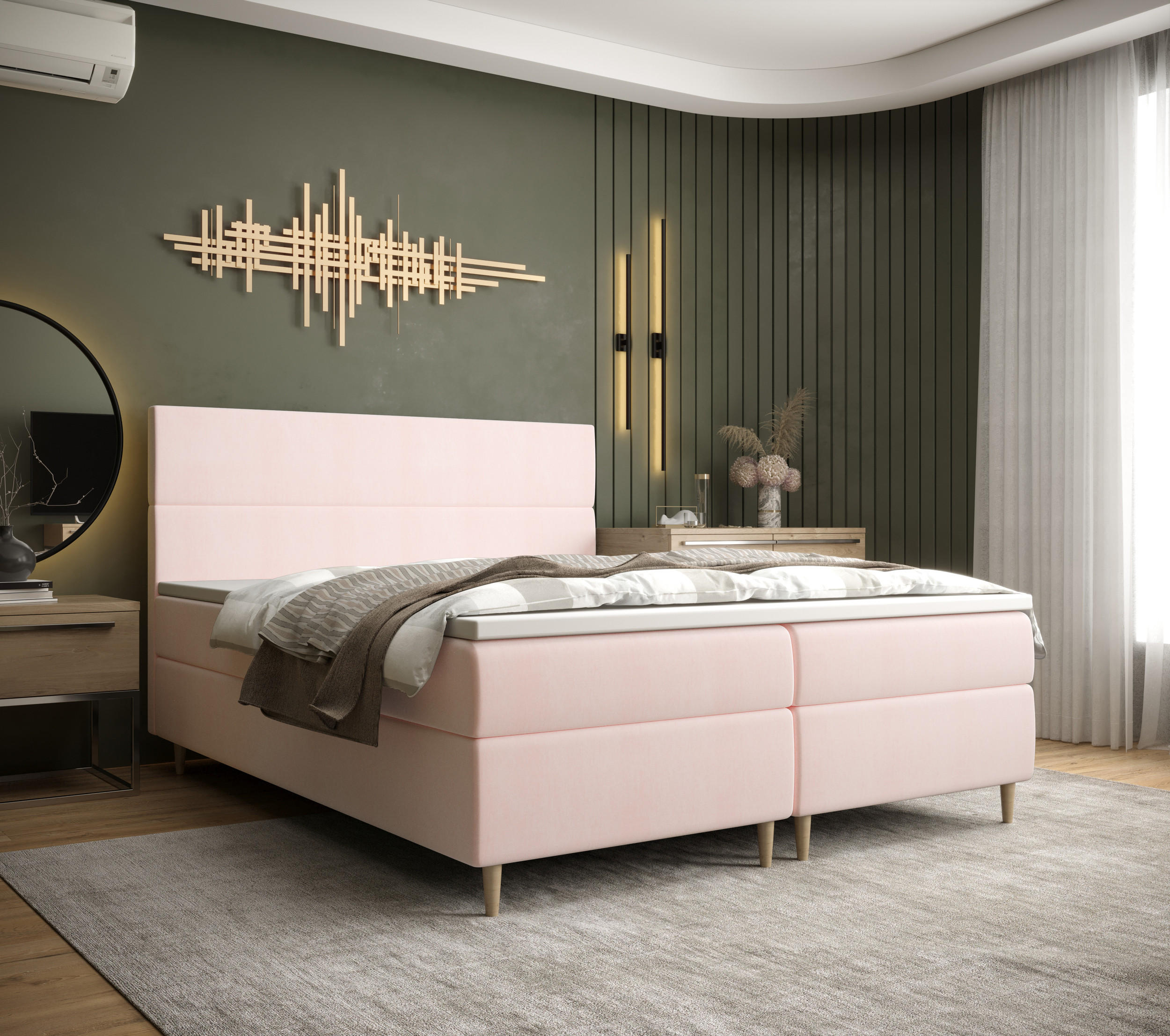 BOXBETT FLO mit Matratze H3, Bonell und Topper 180x200 Itaka 58 - Pink, Holz/Textil (180/200cm) - Bedante