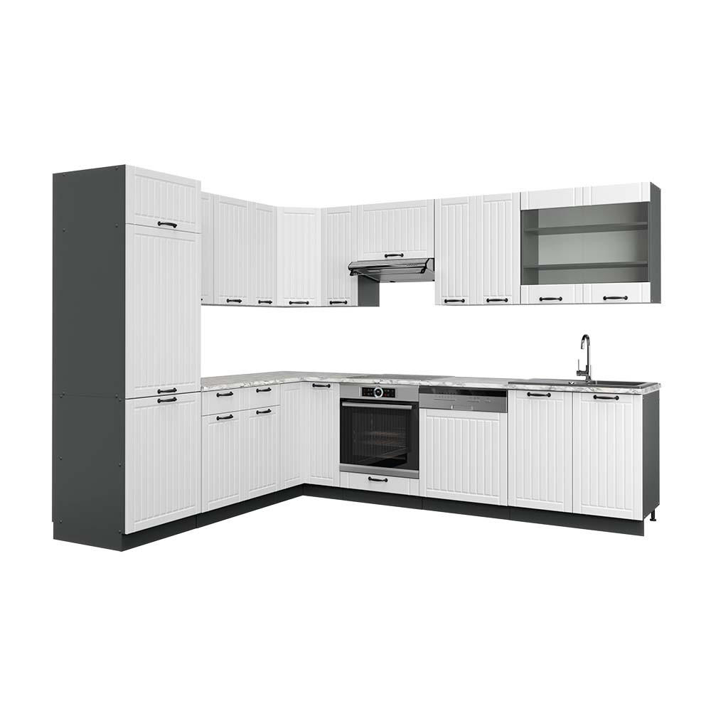 ECKKÜCHE Fame-Line Weiß Landhaus/Anthrazit 227 x 287 cm, AP Marmor - Anthrazit/Creme, Holzwerkstoff (287/81.6/60cm) - Vicco