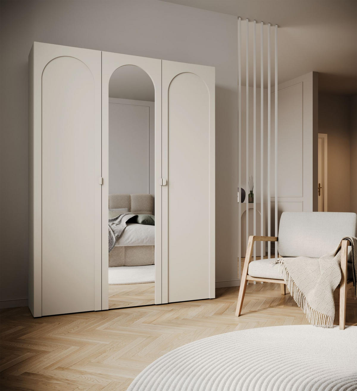 ŠATNÍKOVÁ skriňa Arkadia kašmírovo sivá so zrkadlom, 150 cm - taupe, kompozitné drevo (150/200/53cm) - Selsey