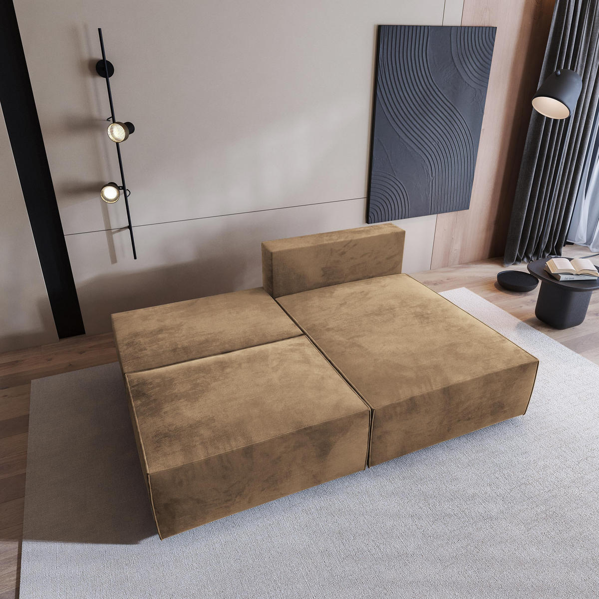 ROHOVÁ SEDAČKA FIORO béžová - šedá/béžová, dřevo/textil (204/148cm) - MASSENO