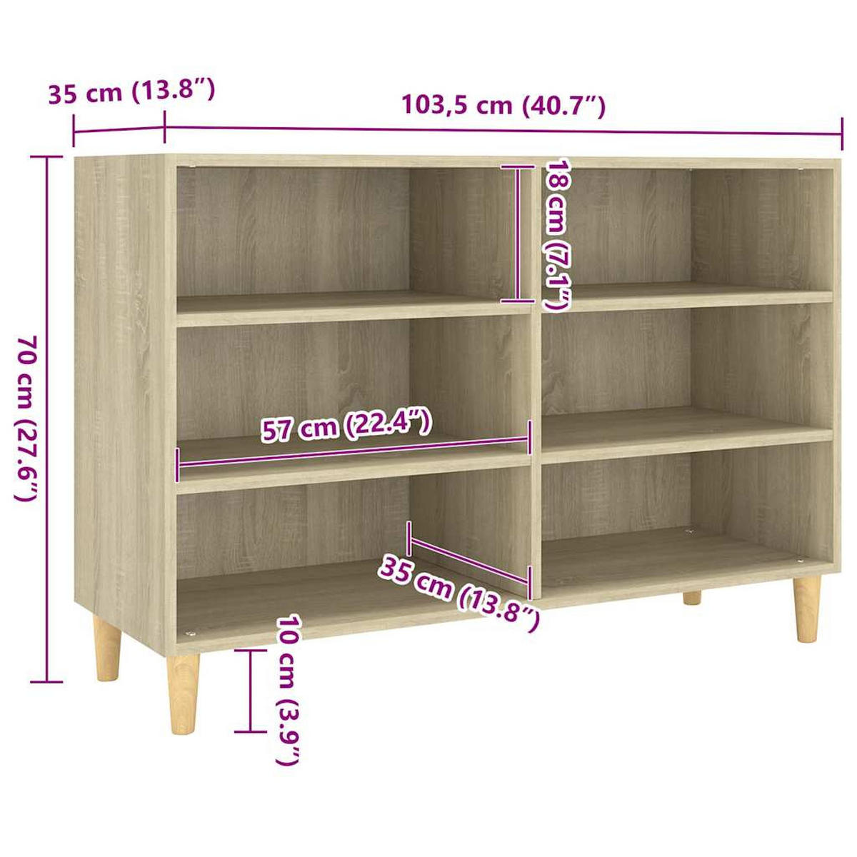SIDEBOARD Sonoma-Eiche 103,5/35/70 Cm Holzwerkstoff - Sonoma Eiche, Holz/Holzwerkstoff (103.5/70/35cm) - vidaXL