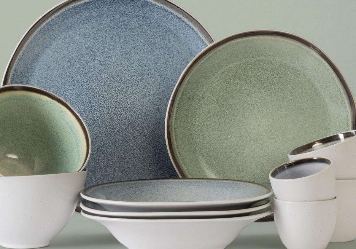 GESCHIRRSET Fez Grün - 12-teilig - Grün, Keramik (2/2/1cm) - Cosy & Trendy