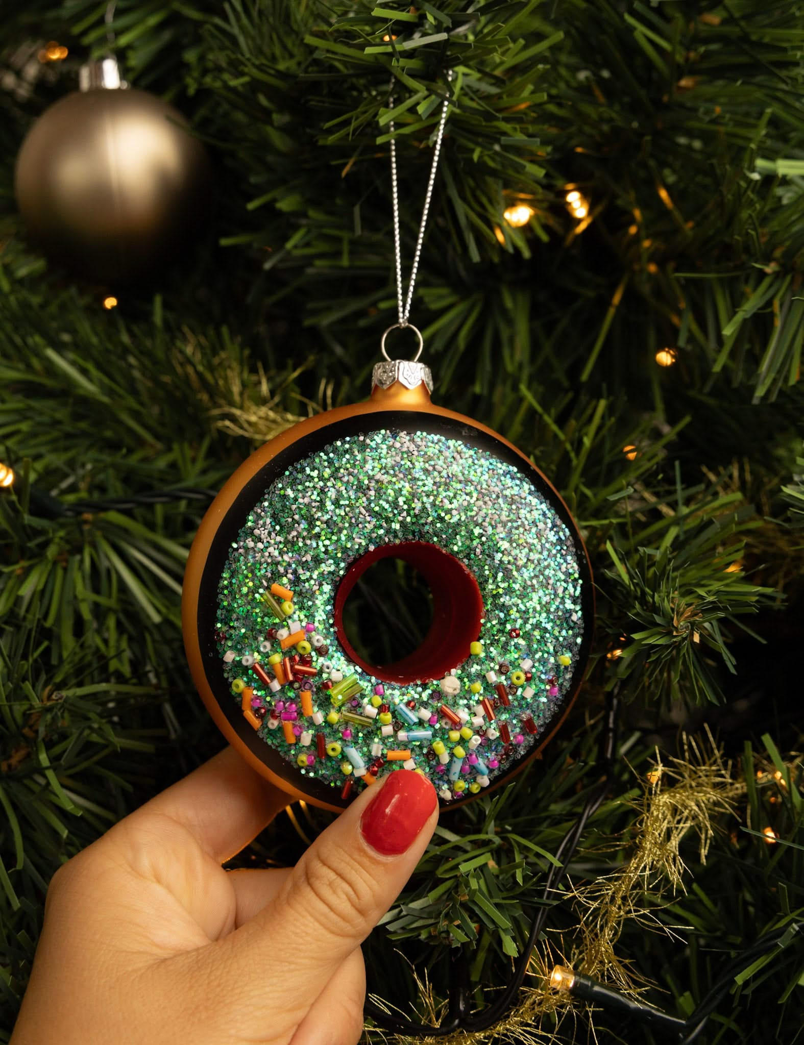 WEIHNACHTSKUGEL Donut Braun/Blau 10 cm - Braun, Glas (4/10/1cm)