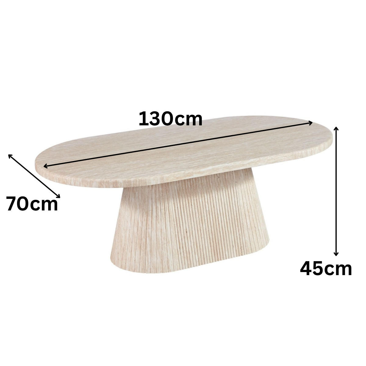 COUCHTISCH Dervio Travertin Tischplatte mit edlem Tischbein im Säulenstil - Beige, Stein (70/130/45cm) - alesvelt