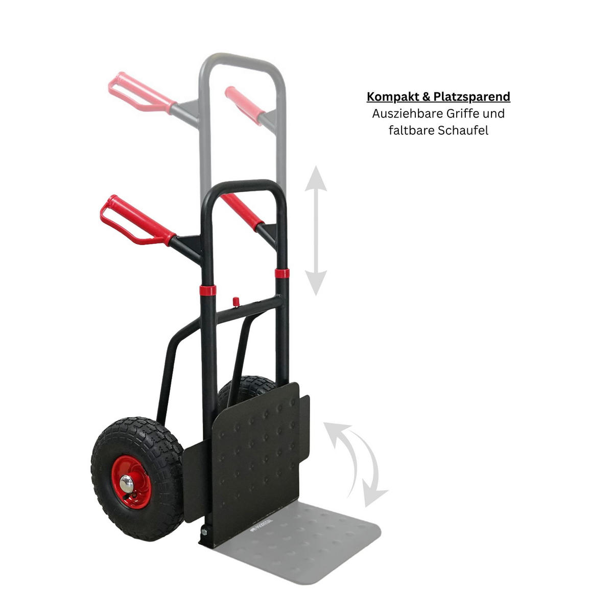 SACKKARRE Taurus 150 110x50x57cm Traglast 150kg Griff, Klappbar, Stahl Rot-Schwarz - Schwarz, Metall (57/50/110cm) - PROREGAL