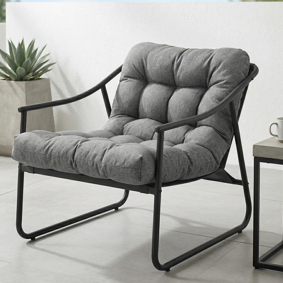 LOUNGESESSEL Aluminium Texteline Dunkelgrau - Dunkelgrau/Schwarz, Textil/Metall - Outsunny
