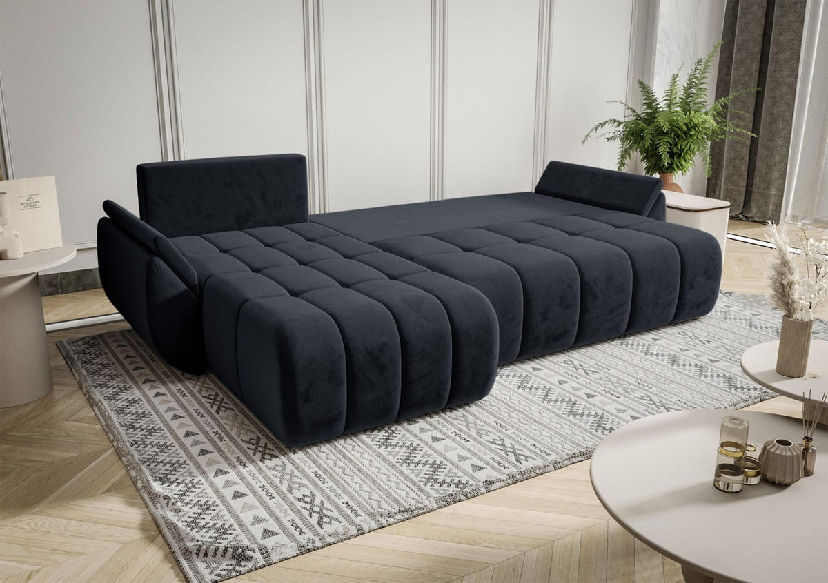 ECKSOFA Romuldi mit Schlaffunktion, Anthrazit Samt, linksseitig - Anthrazit/Schwarz, Kunststoff/Textil (280/185cm) - Selsey
