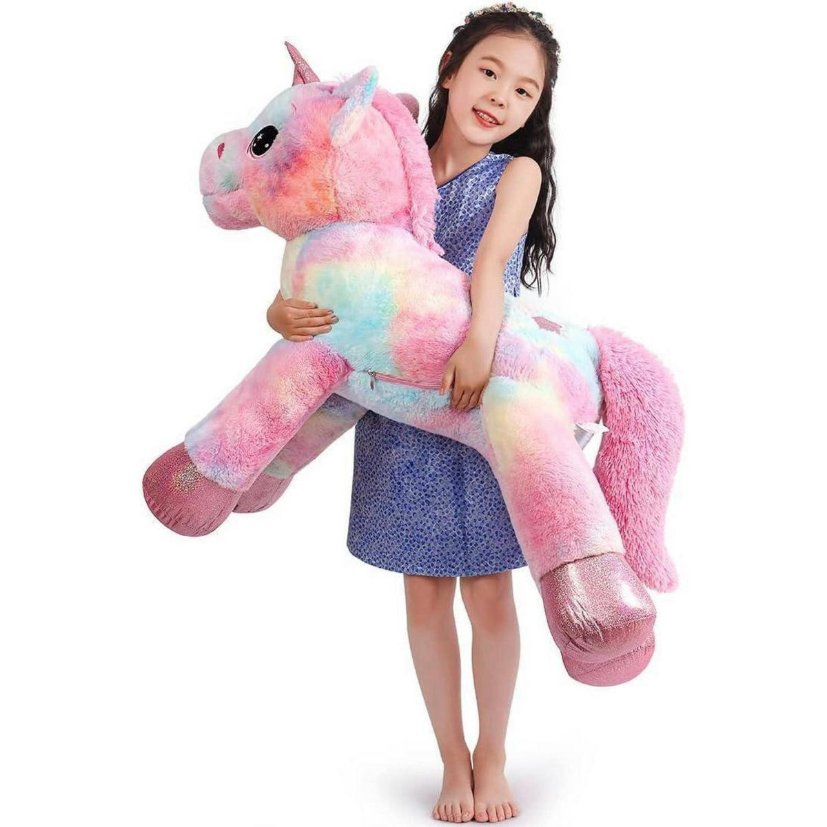 PLÜSCHTIER Einhorn 110 cm Rosa Regenbogen - Multicolor, Textil (40/110cm)