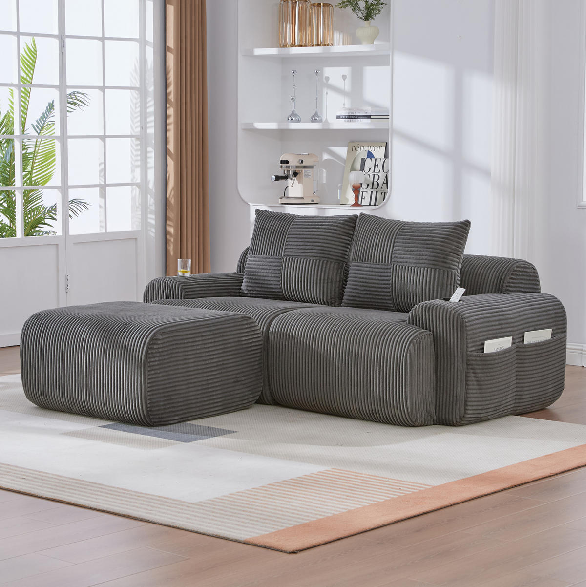 SOFA modular 2-Sitzer 200 x 174 cm Cord Dark Gray - Dunkelgrau, Kunststoff (174/200.1cm) - Meubliv