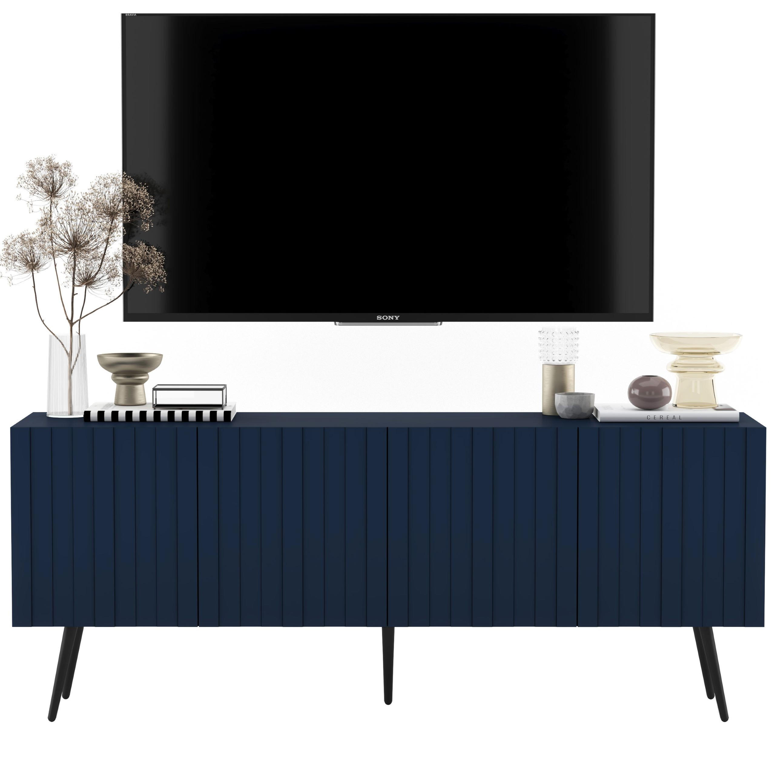 TV-SCHRANK Elpis Marineblau Matt mit Metallbeine Glamour 150 cm - Blau/Schwarz, Holzwerkstoff/Metall (150/60.5/36.5cm) - Meble Lindner
