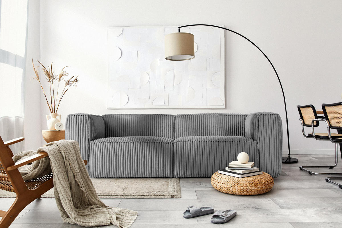 3-SITZER-SOFA FEROX Modern, Cord-Stoff, dunkelgrau - Dunkelgrau, Textil (246/73/96cm) - KONSIMO®