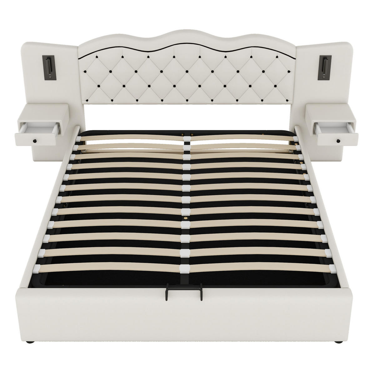 ČALOUNĚNÁ postel 180/200 cm béžová z lnu a MDF s úložným prostorem, USB a osvětlením - béžová, textil (180/200cm) - OKWISH