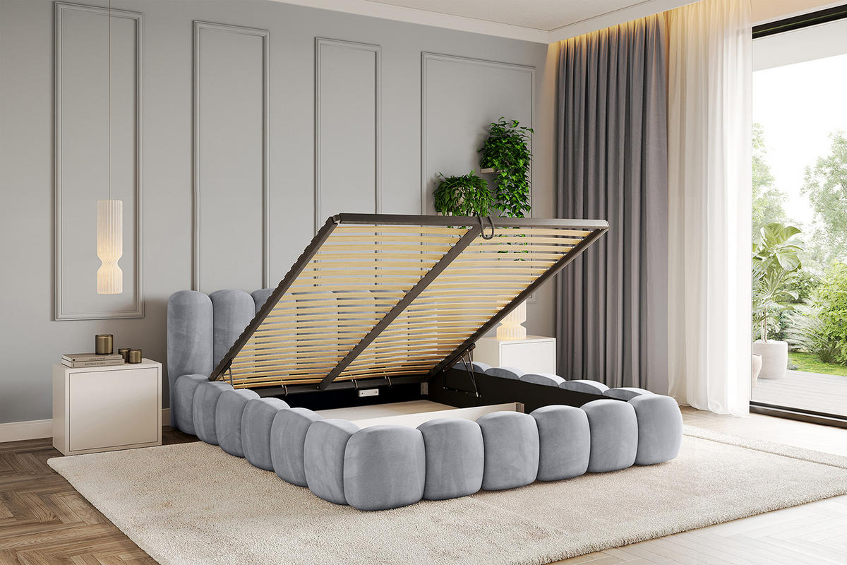 POLSTERBETT mit Bettkasten und Lattenrost, Boxbett ohne Matratze - SENA-v1 120x200 Hellgrau - Hellgrau, Holzwerkstoff/Textil (120/200cm) - ALTDECOR