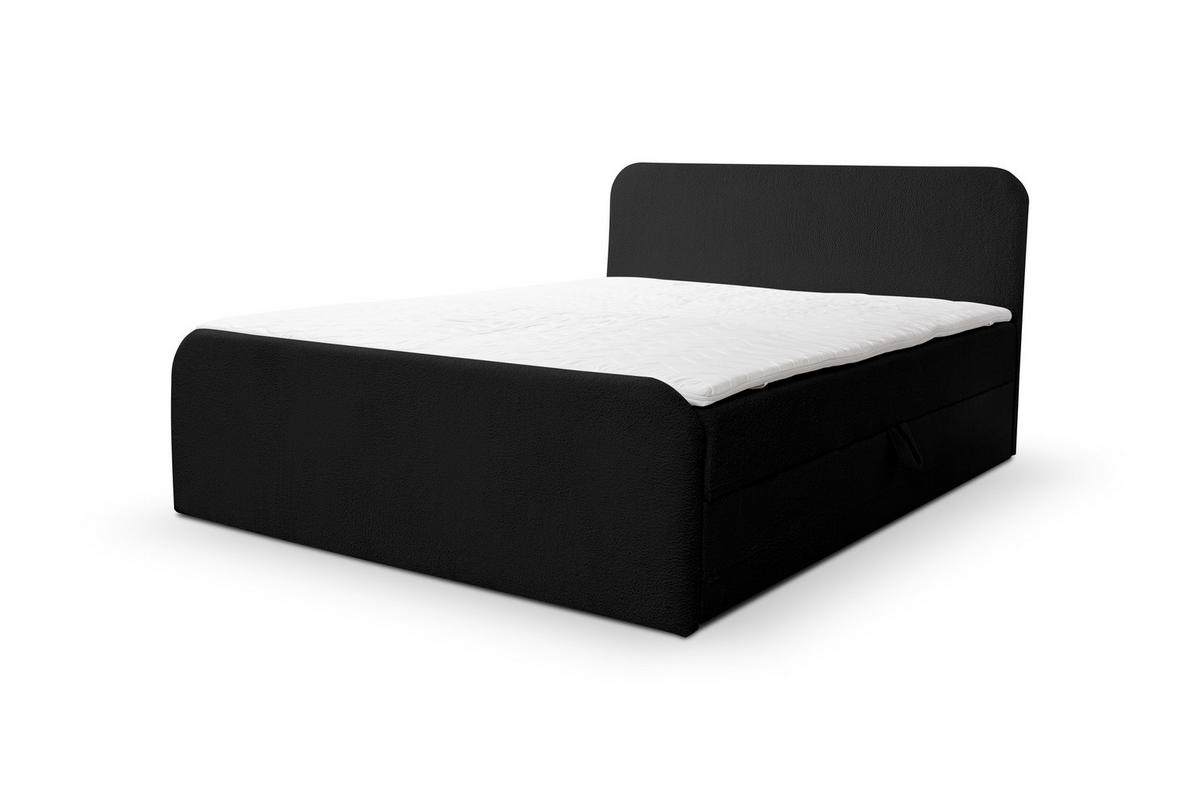 BOXBETT LAMBI mit 2 Bettkästen, 180x200, Farbe: Schwarz, Bouclé-Stoff, mit Bonell-Matratze inkl. Topper - Schwarz, Holz/Kunststoff (180/200cm) - VENASI MÖBEL