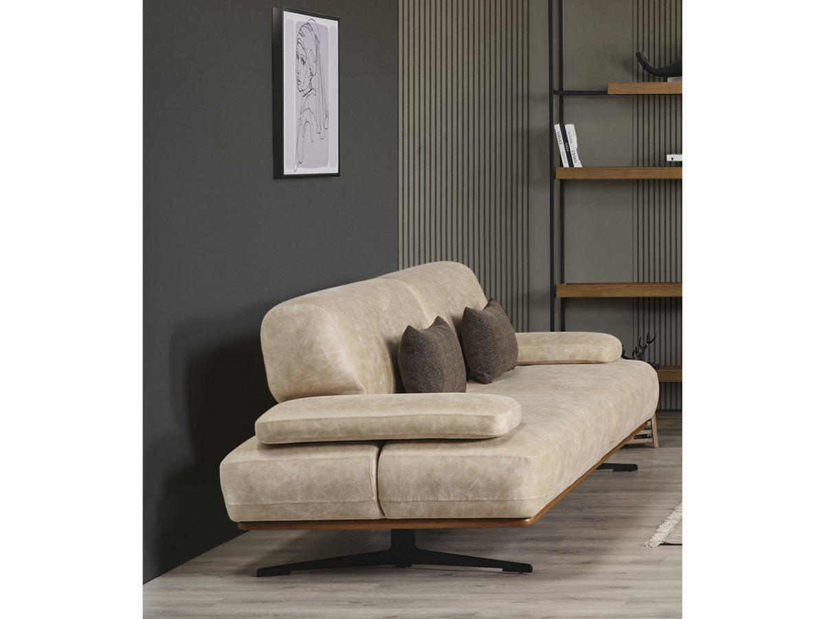 3-SITZER Sofa PEGASUS, Beige - Beige, Textil/Metall (245/90/105cm)