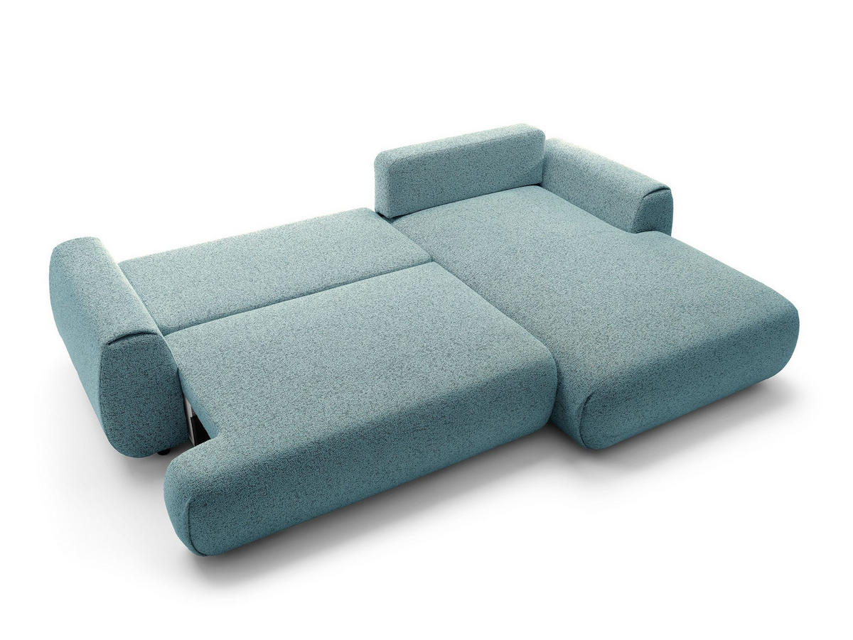 ECKSOFA ZEST Blau Geflochtener Stoff mit Schlaffunktion - Blau, Holz (270/167cm) - MASSENO