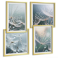 BILDER SET 4er Set - 50x50 cm & 40x60 cm Goldrahmen - Wassertropfen auf Löwenzahnsprossen - Goldfarben, Kunststoff (50/50cm) - TULUP