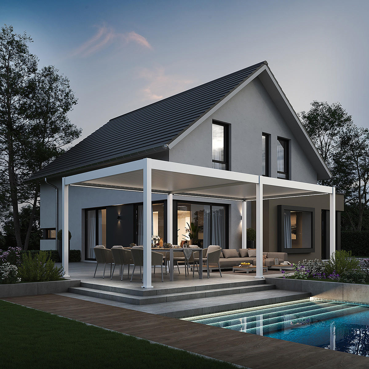 PERGOLA Deluxe Elektrisch Pavillon Terrassenüberdachung Aluminium LED 3,6 x 7,2 - Weiß, Metall (360/255/720cm) - WEIDE