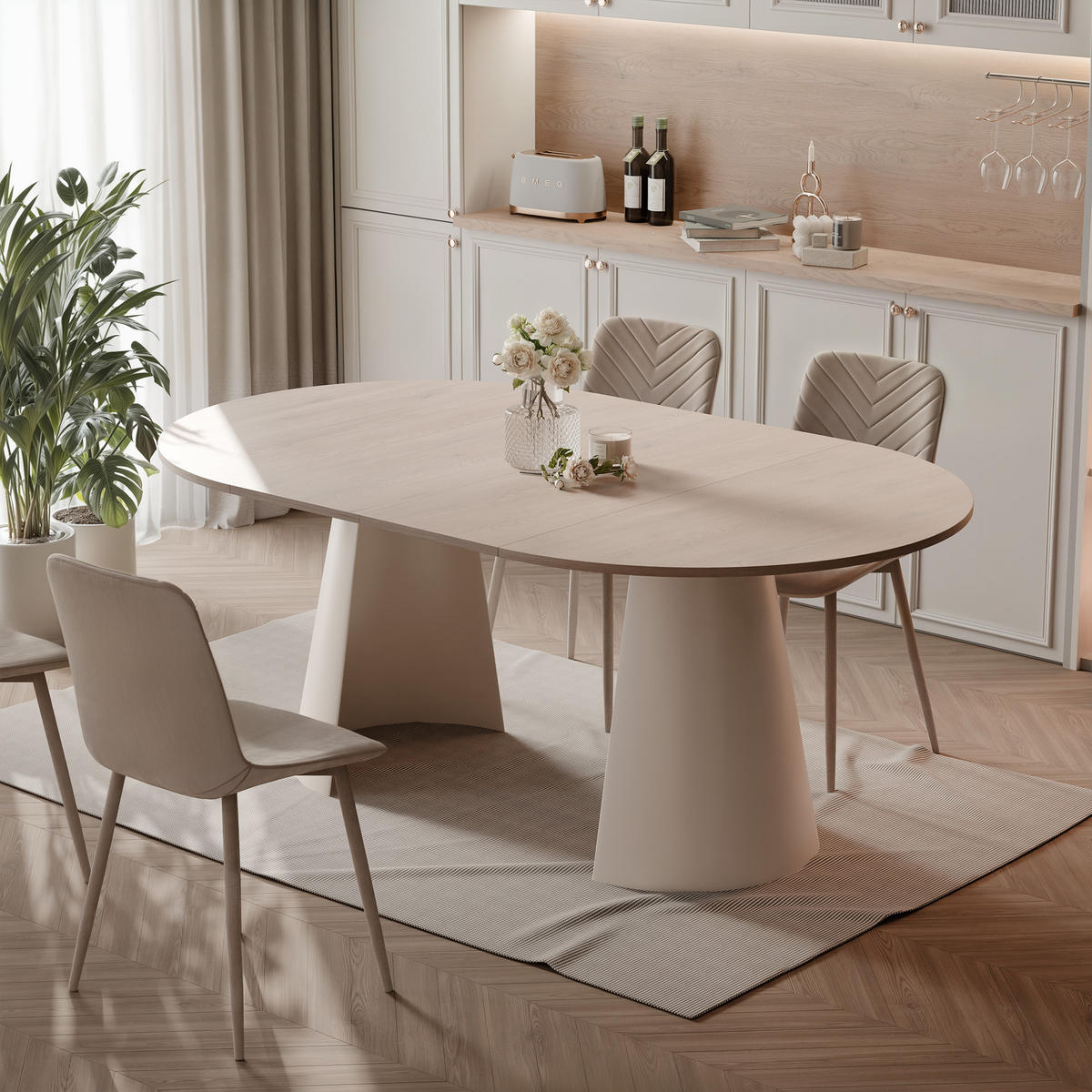 AUSZIEHTISCH BASE 120-196/76 cm, Kaschmir / Cremona Cannolo (Cremefarben) - Kaschmir/Creme, Holzwerkstoff/Metall (120/120/76cm) - Idohome
