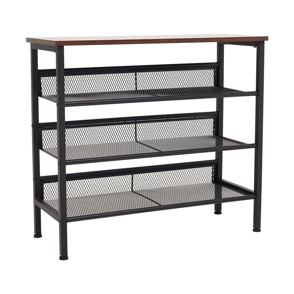 SCHUHREGAL 4-Stufig Metall Holzplatte Schwarz - Schwarz/Braun, Holzwerkstoff/Metall (73/67.5/29.5cm) - Livingandhome