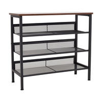 SCHUHREGAL 4-Stufig Metall Holzplatte Schwarz - Schwarz/Braun, Holzwerkstoff/Metall (73/67.5/29.5cm) - Livingandhome