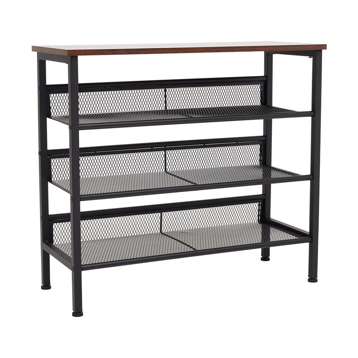 SCHUHREGAL 4-Stufig Metall Holzplatte Schwarz - Schwarz/Braun, Holzwerkstoff/Metall (73/67.5/29.5cm) - Livingandhome
