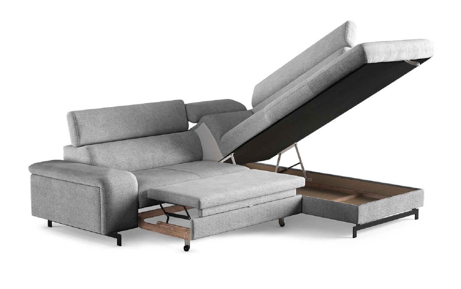 ECKSOFA mit Schlaffunktion und Bettkasten - Silberfarben/Schwarz, Kunststoff/Textil (215/262cm) - Cotta