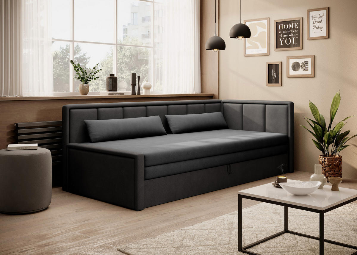 SCHLAFSOFA FULGEO mit Schlaffunktion & Bettkasten – Modernes 3-Sitzer Sofa, Liegefläche 200 x 150 cm - Grau, Kunststoff (214/82/77cm) - Wohnideebilder