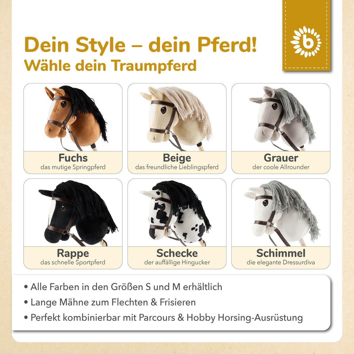 HOBBY-HORSE Schecke - Größe M - Schwarz, Textil (35/79cm) - Bieco Spielwaren