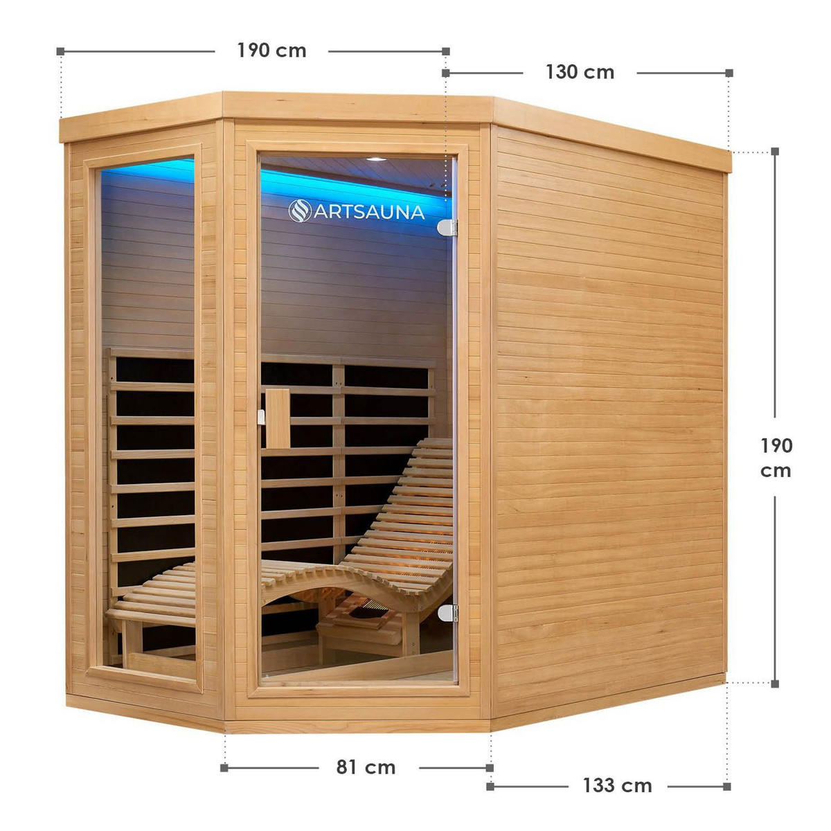 INFRAROTKABINE Kolding mit Triplex-Heizsystem & Hemlockholz - Naturfarben, Holz (130/190/190cm) - Artsauna