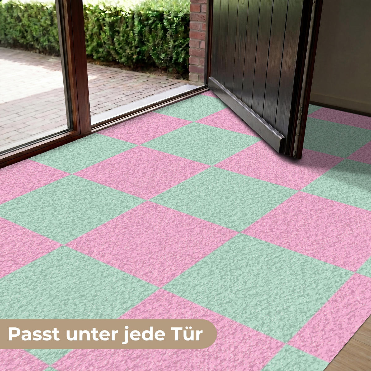 FUSSMATTE Schachbrettmuster - Grün - Rosa - Würfel Fußabtreter 180x120 cm - Mintgrün, Kunststoff (180/120cm) - MuchoWow