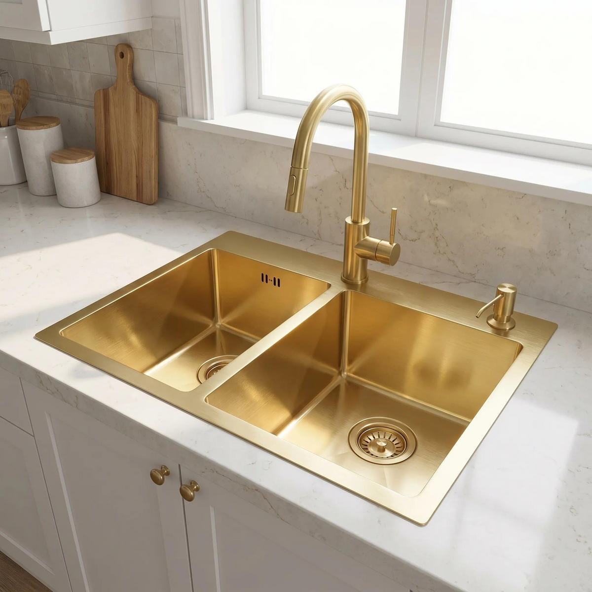 EDELSTAHLSPÜLE Rea Toby Brush Gold ohne Küchenarmatur - Goldfarben, Metall (48/21/56cm) - REA