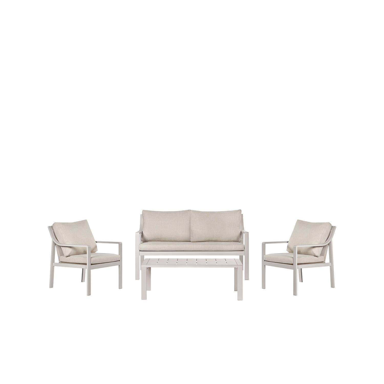 GARTEN-SET mit 2-Sitzer-Sofa, 2 Sesseln und Couchtisch in Beige Niran - Beige, Metall - Klast Home