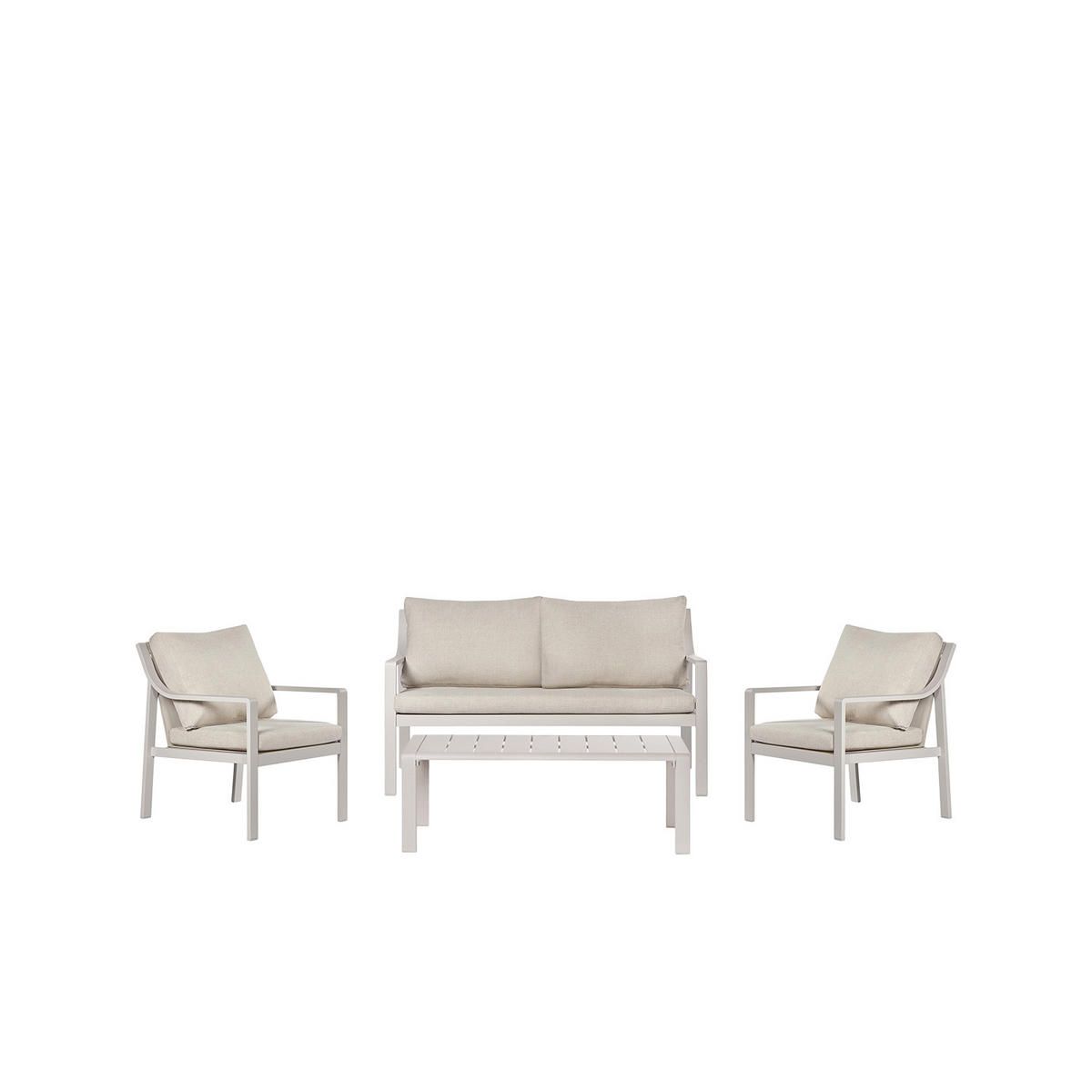 GARTEN-SET mit 2-Sitzer-Sofa, 2 Sesseln und Couchtisch in Beige Niran - Beige, Metall - Klast Home