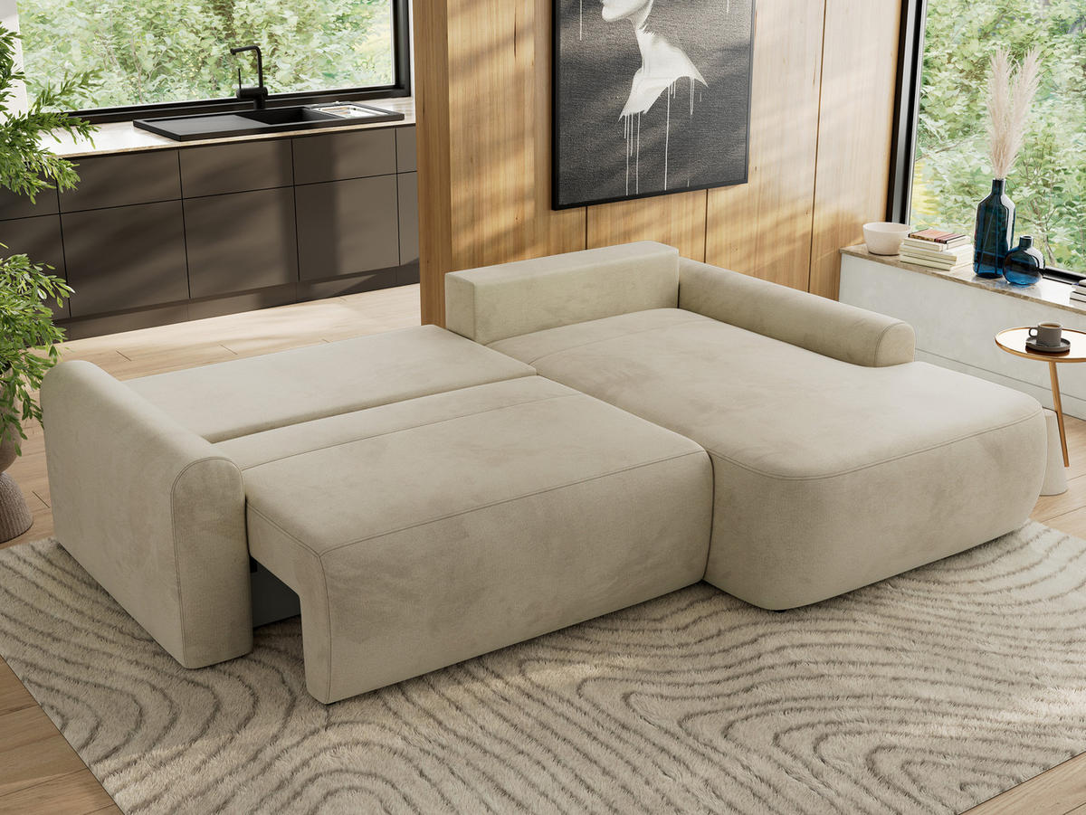 ECKSCHLAFSOFA CUBO L Beige Velvet - rechts - Beige/Schwarz, Kunststoff/Textil (187/273cm) - MKS