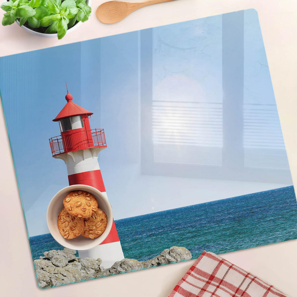 GLASPLATTE 60x52 cm Leuchtturm - Rot, Glas (60/0.4/52cm) - TULUP
