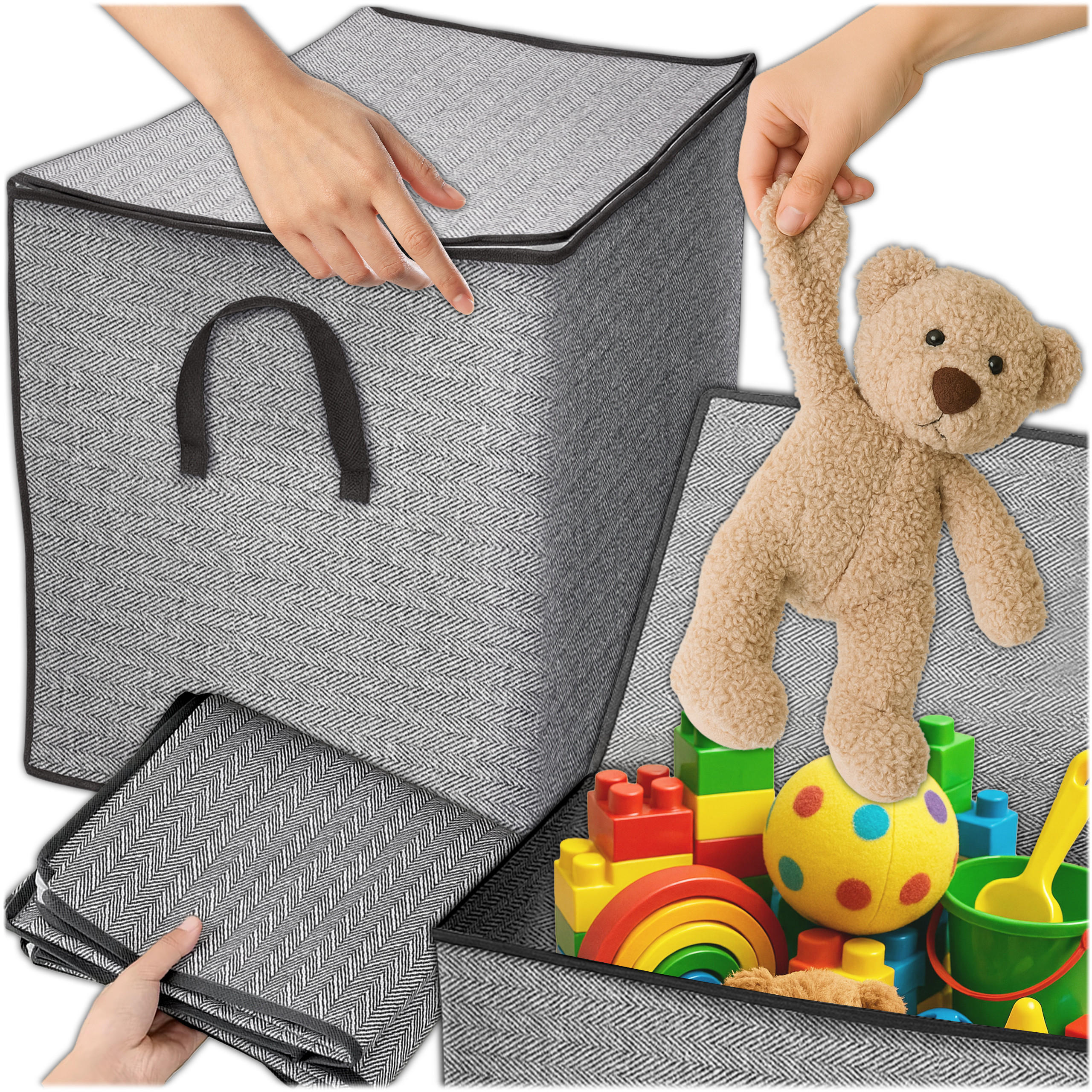 FALTBARER WÄSCHEKORB mit Deckel 80L - Grau, Textil (39/44/39cm) - KRUMAD