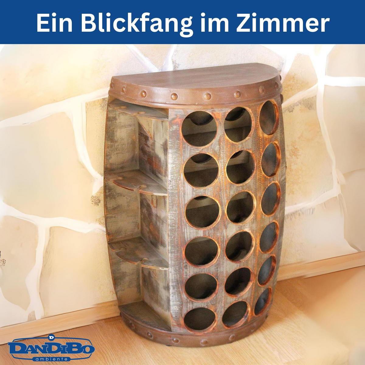 WEINREGAL Fassform 18 Flaschen Holz - Braun, Holz (52/72/52cm) - DanDiBo