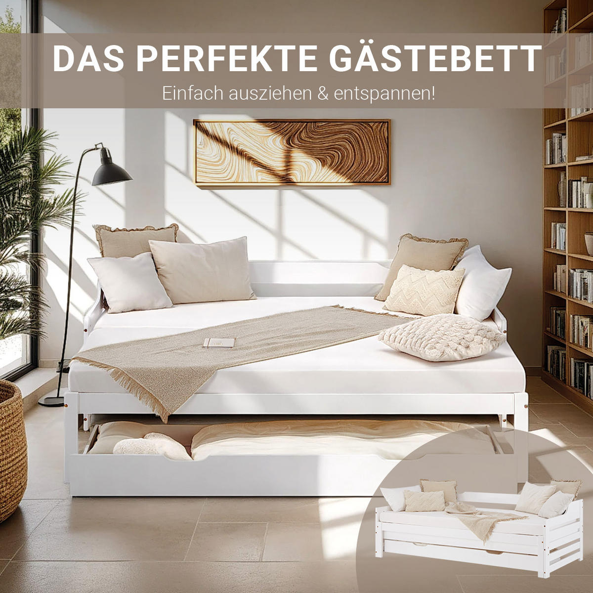 AUSZIEHBETT 90/200 cm Weiß - Weiß, Holz (90/200cm) - Homestyle4u