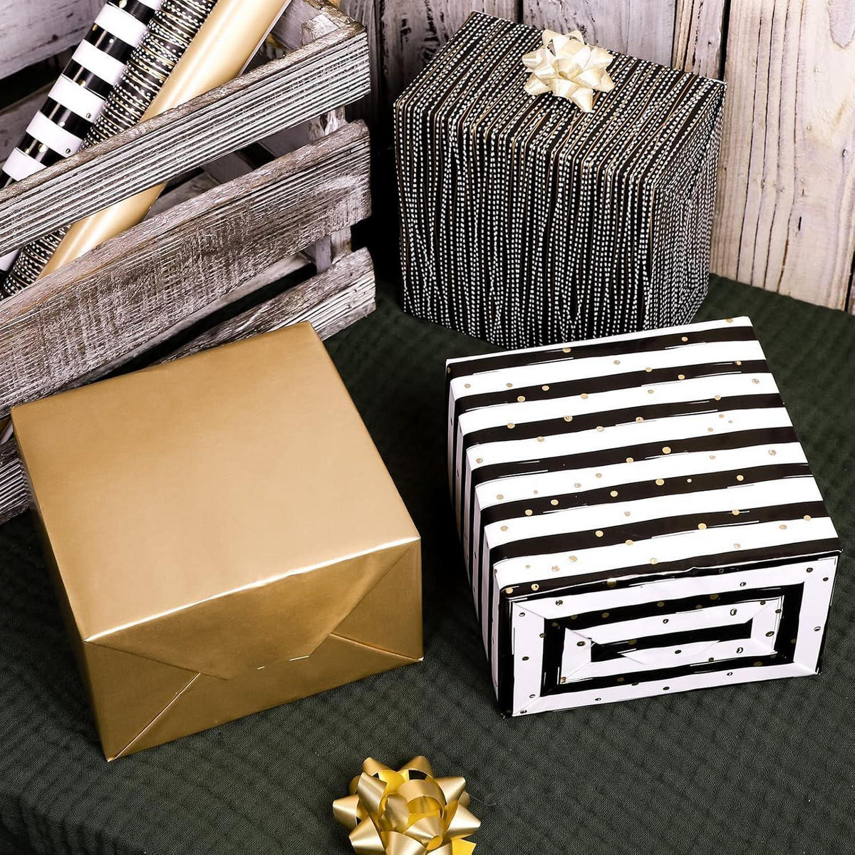 GESCHENKPAPIER 3-teiliges Set Schwarzgold - Multicolor, Papier (43.2/305/43.2cm)