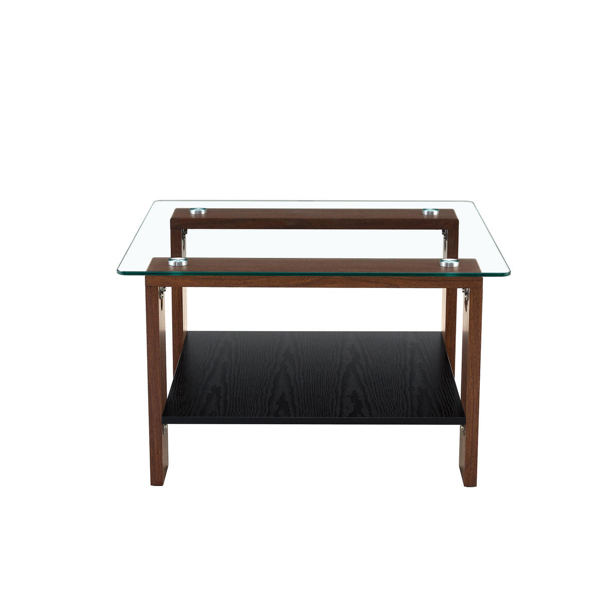 COUCHTISCH mit Stauraum Walnuss/Transparent Hartglasplatte 65/41/45,5 cm - Transparent/Walnussfarben, Glas/Holzwerkstoff (75/75/45.5cm)