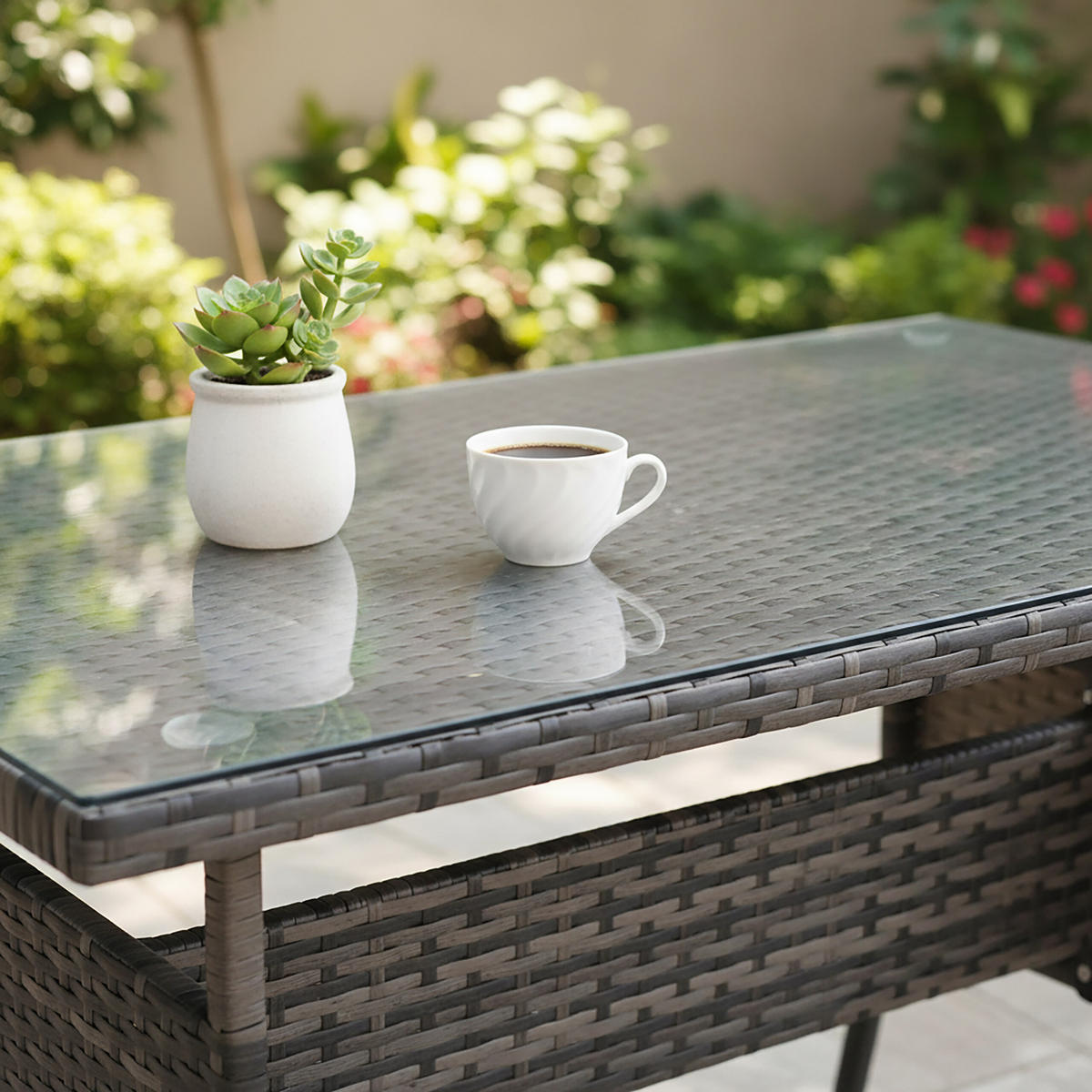 GARTENTISCH - Grau, Glas/Kunststoff (60/100/70cm) - Relaxdays