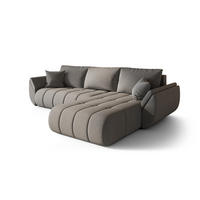 ECKSOFA TOKYO PREMIUM mit Schlaffunktion, Stoff WIND, Braungrau, Rechts - Grau, Holz (280/190cm) - Kaiser Möbel