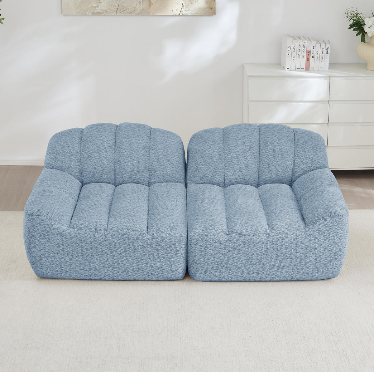 SOFA 210/104/79 cm in Blau aus Granulierter Fleece, ohne Aufbau - Blau, Textil (104/79/210cm) - Flora Grace